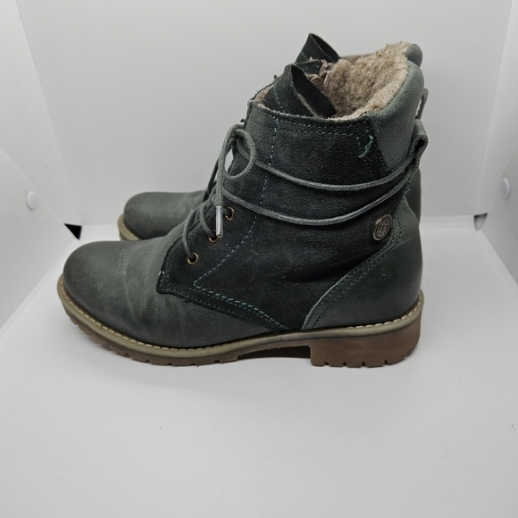 Bulle Collections green suede and leather sherpa lined ankle boots EU 38 - Picture 3 of 10